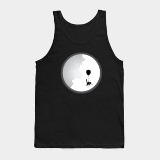 a scaryed cat fly on the moon by a baloon Tank Top